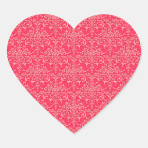 Rode en roze Victoriaanse damaststijlpatroon Hart Sticker