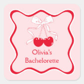 Rode en Roze Wavy Bow Cherry Op Top Favoriet Vierkante Sticker (Voorkant)