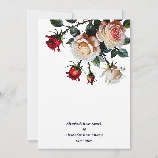 Rode en roze witte rozen bloemenbruiloft Kaart (Achterkant)