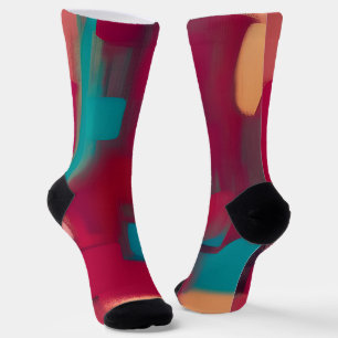 Rode en turquoise abstracte mix sokken