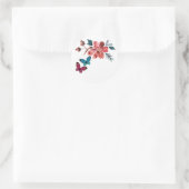 Rode en turquoise vlinders en bloemen ronde sticker (Tas)