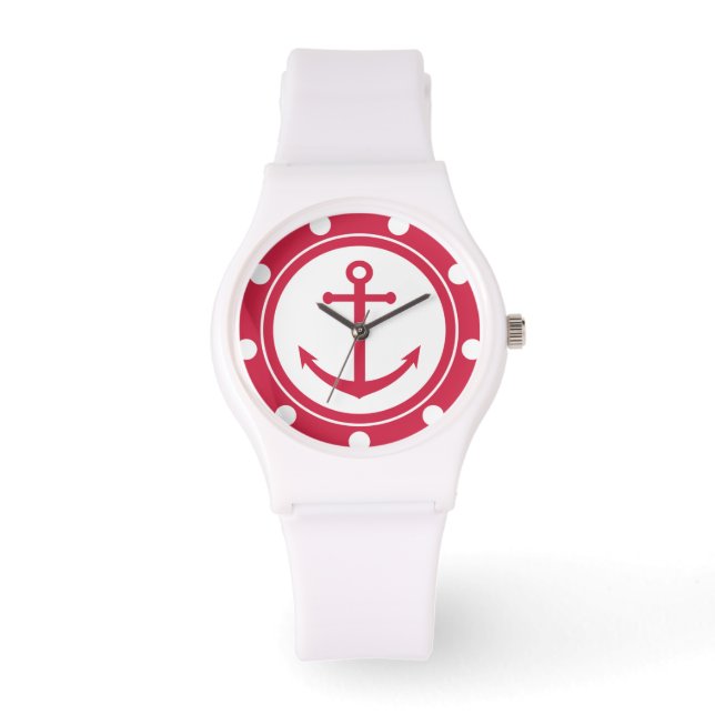 Rode en witte anchor Nautical Horloge (Voorkant)