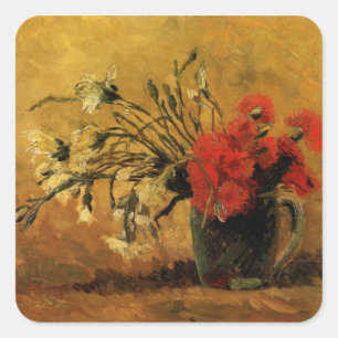 Rode en witte anjers door Vincent van Gogh Vierkante Sticker