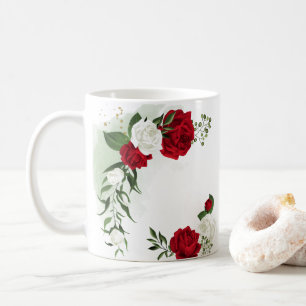 Rode en witte bloemen groen botanisch koffiemok