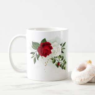 Rode en witte bloemen groen botanisch koffiemok