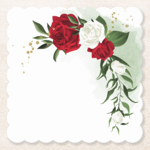 Rode en witte bloemen groen kartonnen onderzetters