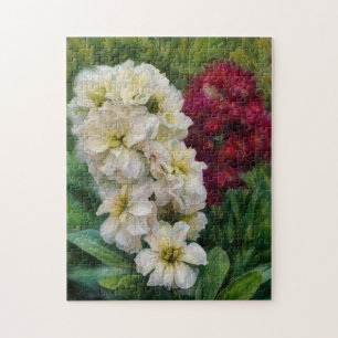 Rode en witte bloemen kunstpuzzel legpuzzel