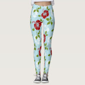 Rode en witte bloemen leggings (Voorkant)