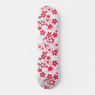 Rode en witte bloemen skateboard