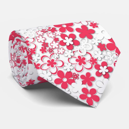 Rode en witte bloemen stropdas (Opgerold)