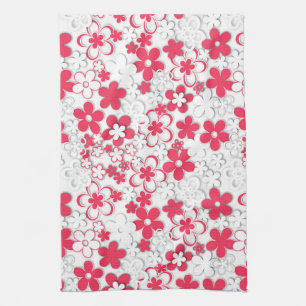 Rode en witte bloemen theedoek