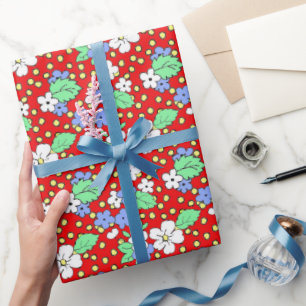 Rode en witte bloesems bloemeninpakpapier cadeaupapier