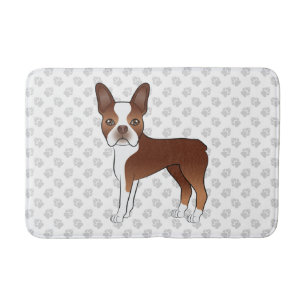 Rode En Witte Boston Terrier Cartoon Hond & Pootaf Badmat