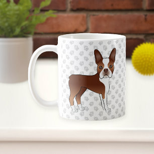 Rode En Witte Boston Terrier Cartoon Hond & Pootaf Koffiemok