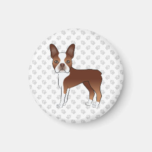 Rode En Witte Boston Terrier Cartoon Hond & Pootaf Magneet