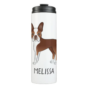 Rode En Witte Boston Terrier Cartoonhond & Naam Thermosbeker
