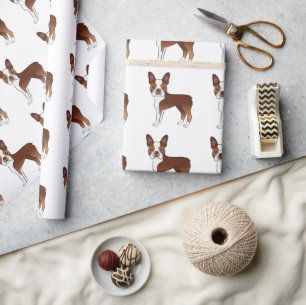 Rode En Witte Boston Terrier Cartoonhond Patroon Cadeaupapier