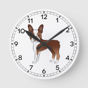 Rode en witte Boston Terrier-hond Illustratie Ronde Klok
