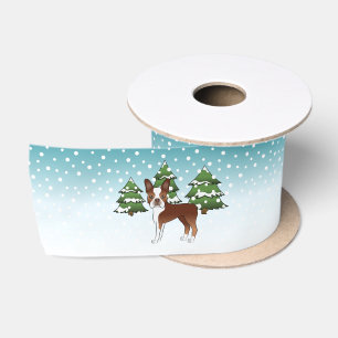 Rode En Witte Boston Terrier In Een Winterbos Lint