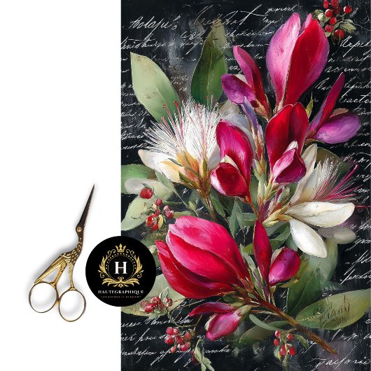 Rode en witte botanische boeket decoupage tissuepapier