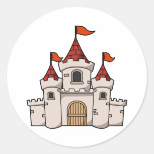 Rode en witte Cartoon Medieval Castle met vlaggen Ronde Sticker