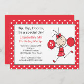 Rode en witte Cheerleader Cheer Birthday Uitnodigi Kaart (Voorkant / Achterkant)