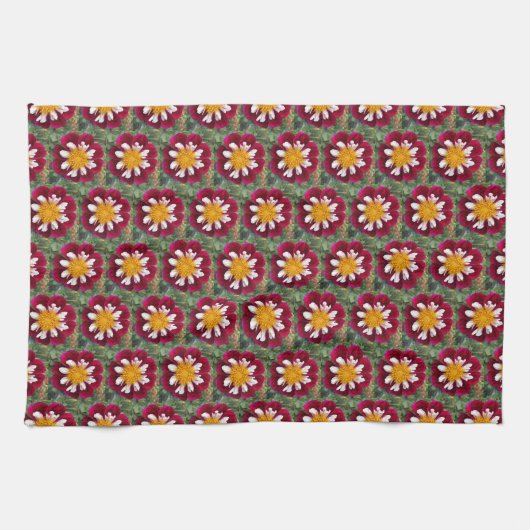 Rode en witte collarette Dahlia Floral Pattern Theedoek (Horizontaal)