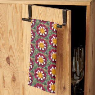 Rode en witte collarette Dahlia Floral Pattern Theedoek