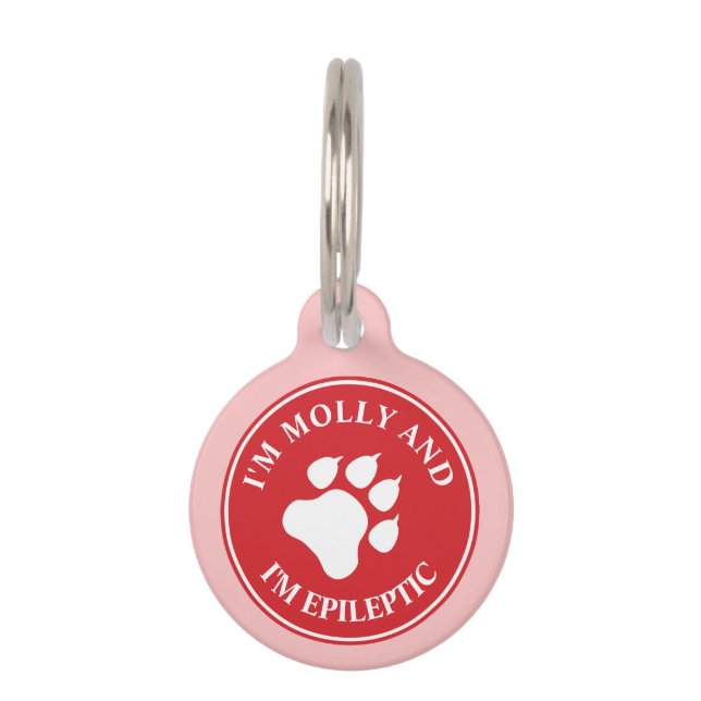 rode en witte dog met epileptische tekst huisdierpenning (Voorkant)