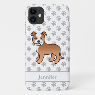 Rode En Witte Engelse Staffie Hond & Naam iPhone 11 Hoesje