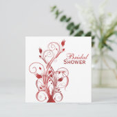 Rode en Witte Floral Bridal Shower Invitation Kaart (Staand voorkant)
