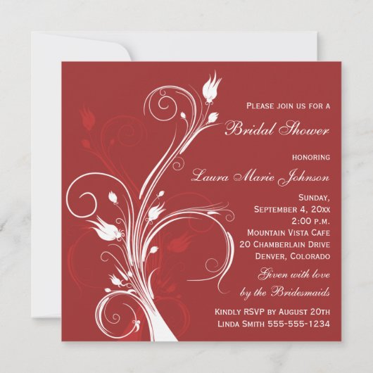 Rode en Witte Floral Bridal Shower Invitation Kaart (Achterkant)