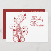 Rode en witte Floral Monogrammed Uitnodiging (Voorkant / Achterkant)