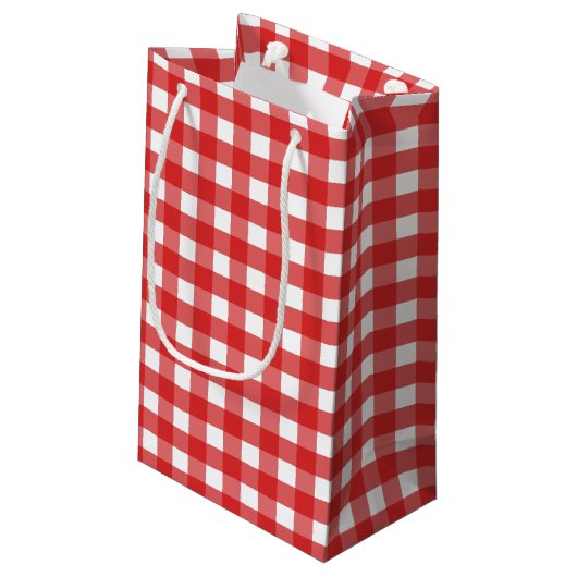 Rode en witte gingham klein cadeauzakje (Achterkant Gekanteld)