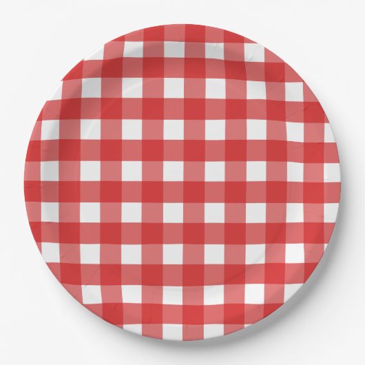 Rode en witte gingham papieren bordje (Voorkant)