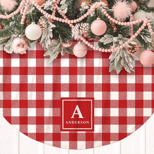 Rode En Witte Gingham Plaid Monogram Kerstboom Rok