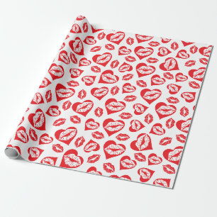 Rode en witte harten en kussen cadeaupapier