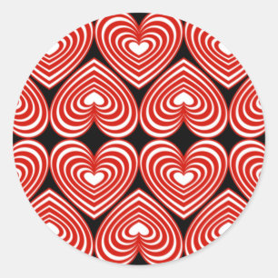 Rode en witte harten ronde sticker