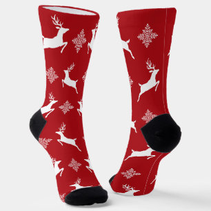 Rode en witte herten & sneeuwvlokken kerstpatroon sokken
