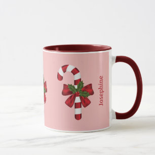 Rode en witte kerst-candy cane en aangepaste naam mok