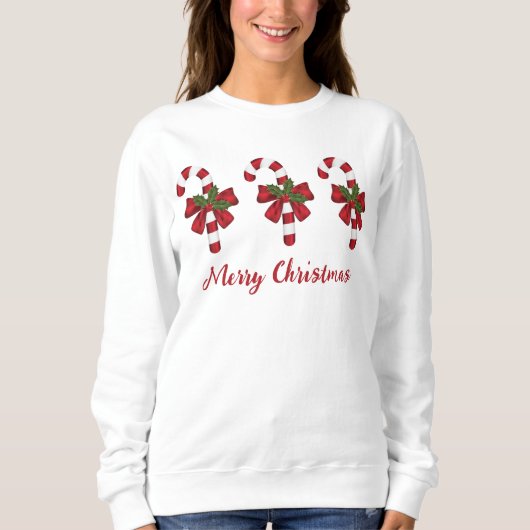 Rode en witte kerst-candy canes & aangepaste tekst trui (Voorkant)