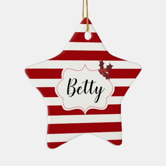 Rode en witte kerst Magische Aangepaste Naam Keramisch Ornament (Rechts)