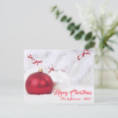 Rode en witte kerstbal-siervoorwerpen briefkaart (Staand voorkant)