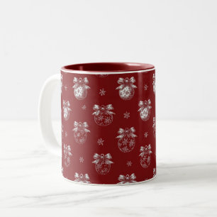 Rode en Witte Kerstbal Toile De Jouy Tweekleurige Koffiemok