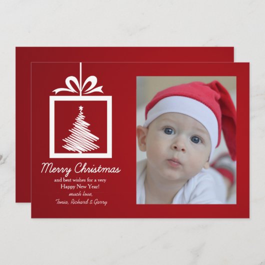 Rode en witte kerstkaart (Voorkant / Achterkant)