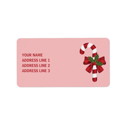 Rode en witte kerstsnoepriet en aangepaste tekst etiket (Voorkant)