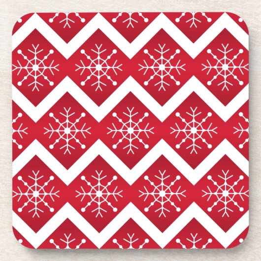 Rode en witte kerstsnowflakes Chevron Pattern Bier Onderzetter (Voorkant)