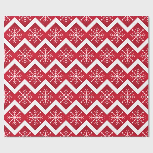 Rode en witte kerstsnowflakes Chevron Pattern Cadeaupapier (Vlak)