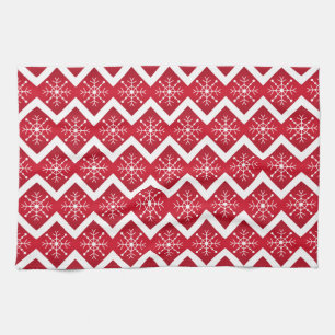 Rode en witte kerstsnowflakes Chevron Pattern Theedoek