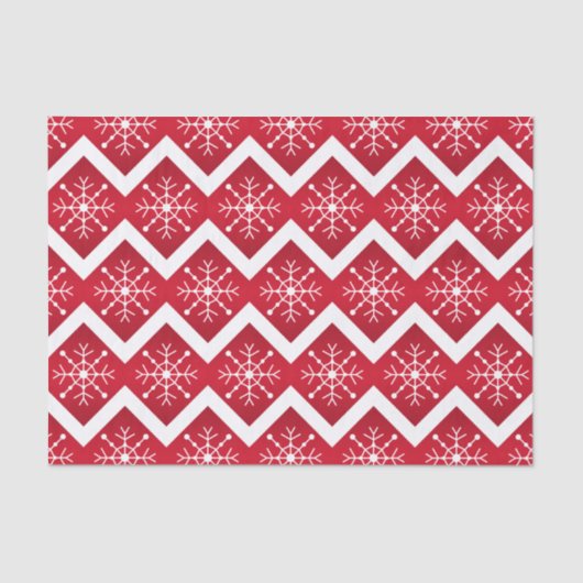 Rode en witte kerstsnowflakes Chevron Pattern Tissuepapier (Voorkant)